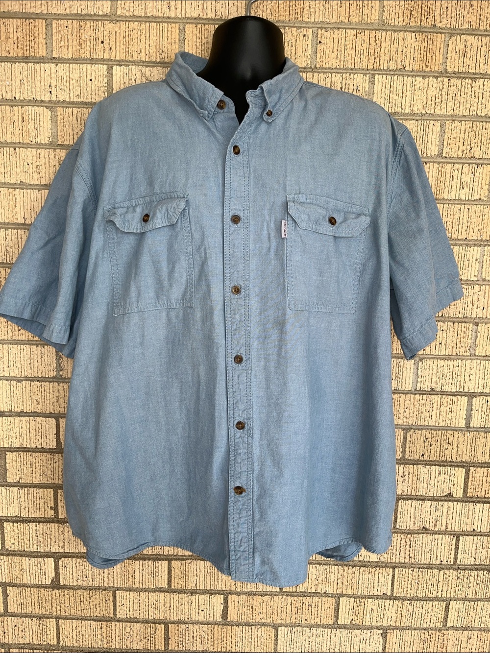 Carhartt Relaxed Fit Chambray Short Sleeve Button Work Shirt 3XL Light Blue